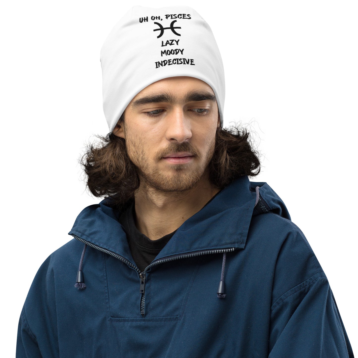 “Uh Oh, Pisces” Big Print Beanie