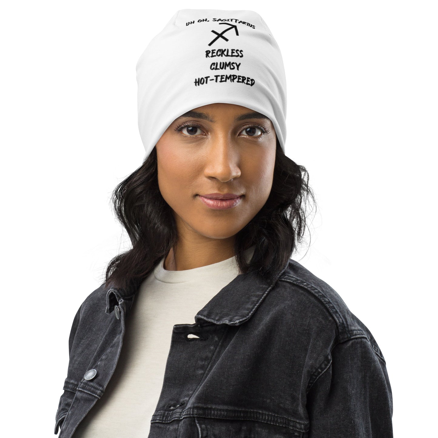 “Uh Oh, Sagittarius” Big Print Beanie