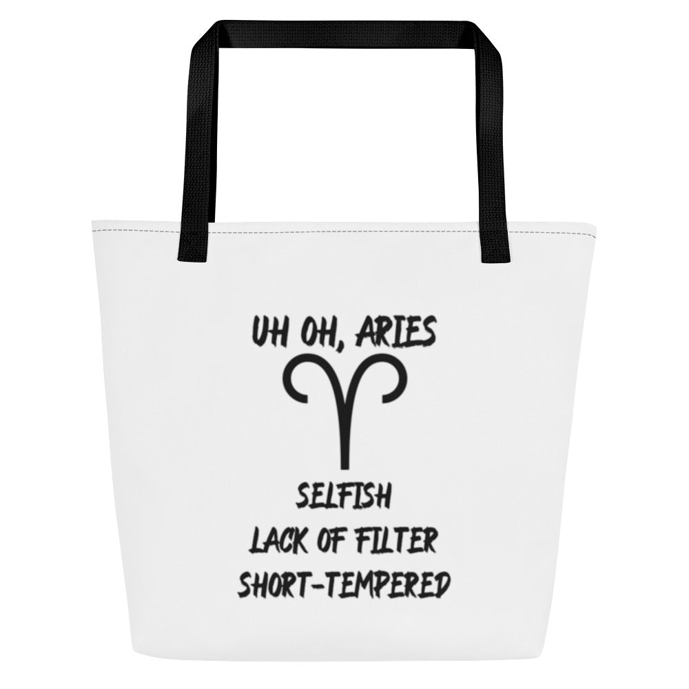 “Uh Oh, Aries” Large Tote Bag