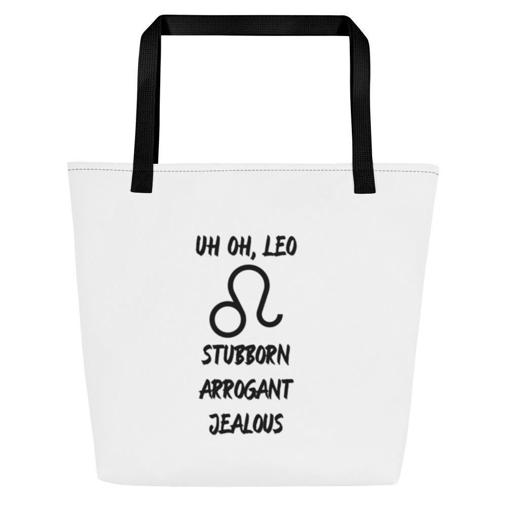 “Uh Oh, Leo” Large Tote Bag