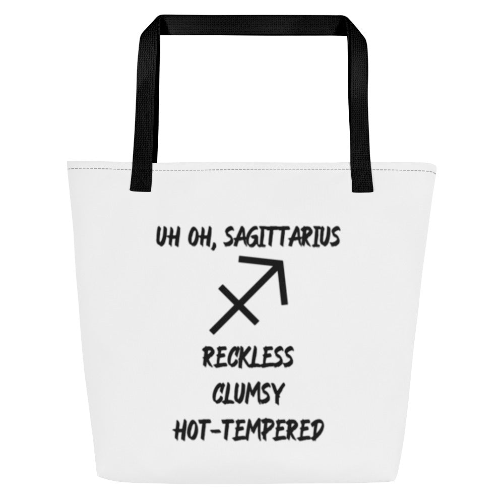 “Uh Oh, Sagittarius” Large Tote Bag