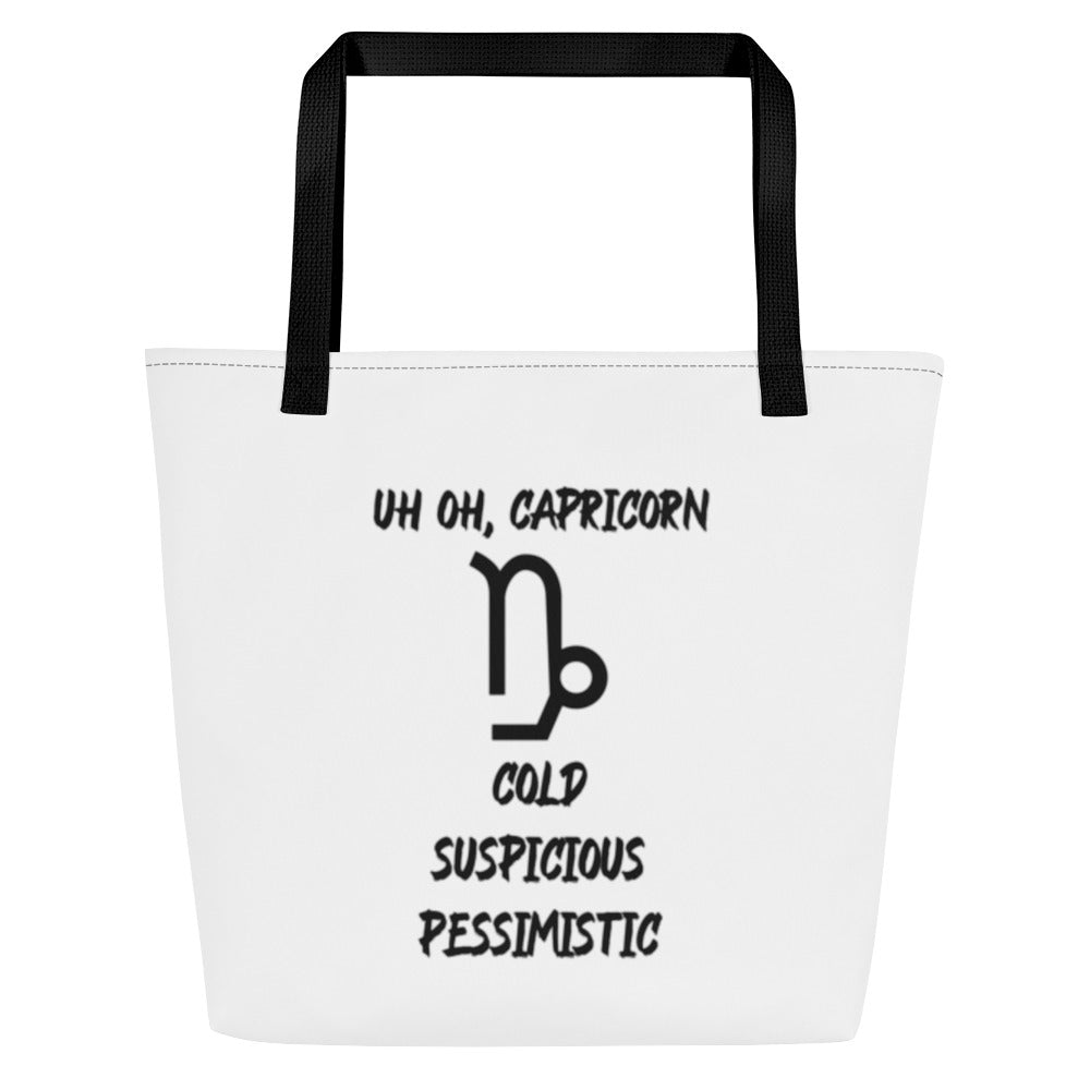 “Uh Oh, Capricorn” Large Tote Bag