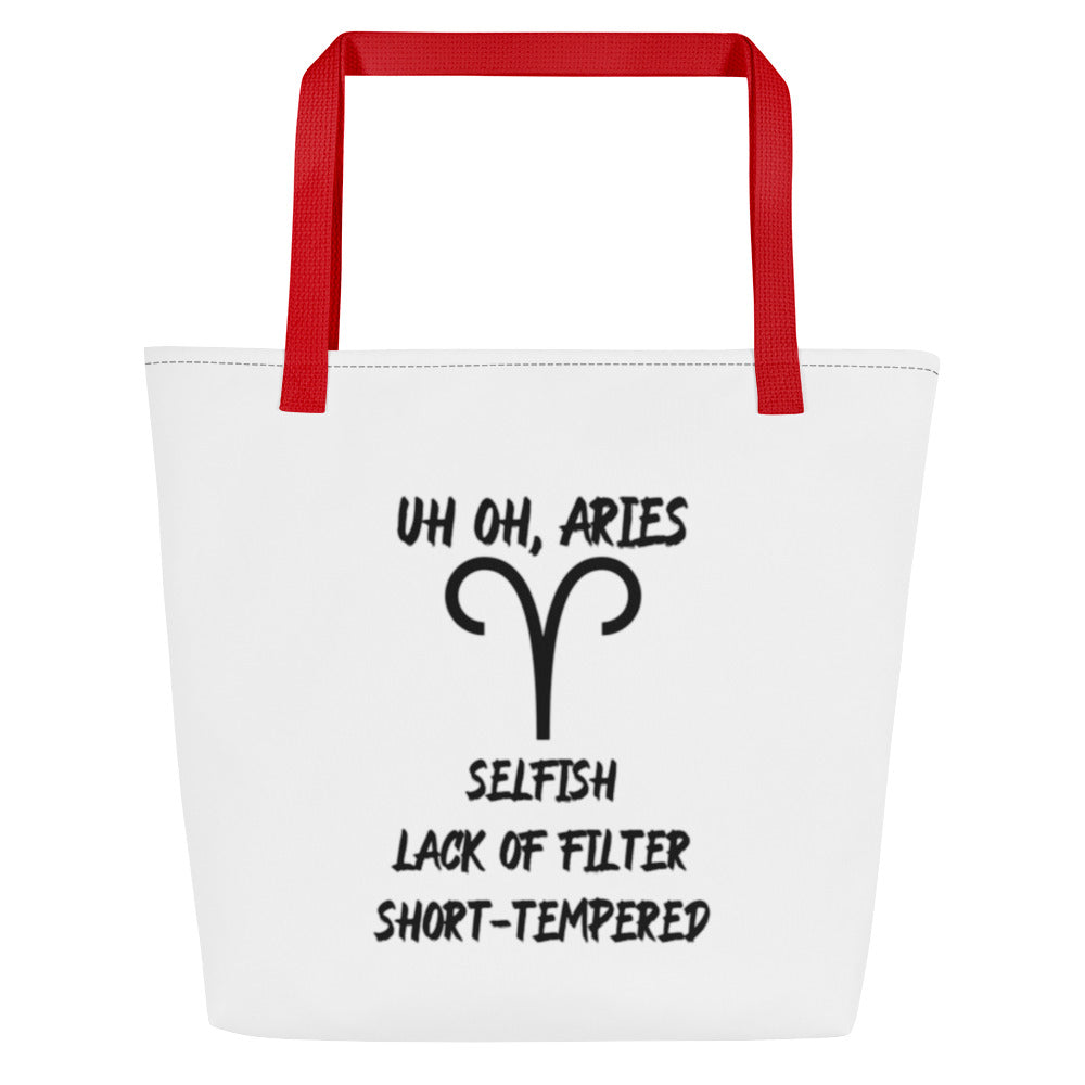 “Uh Oh, Aries” Large Tote Bag