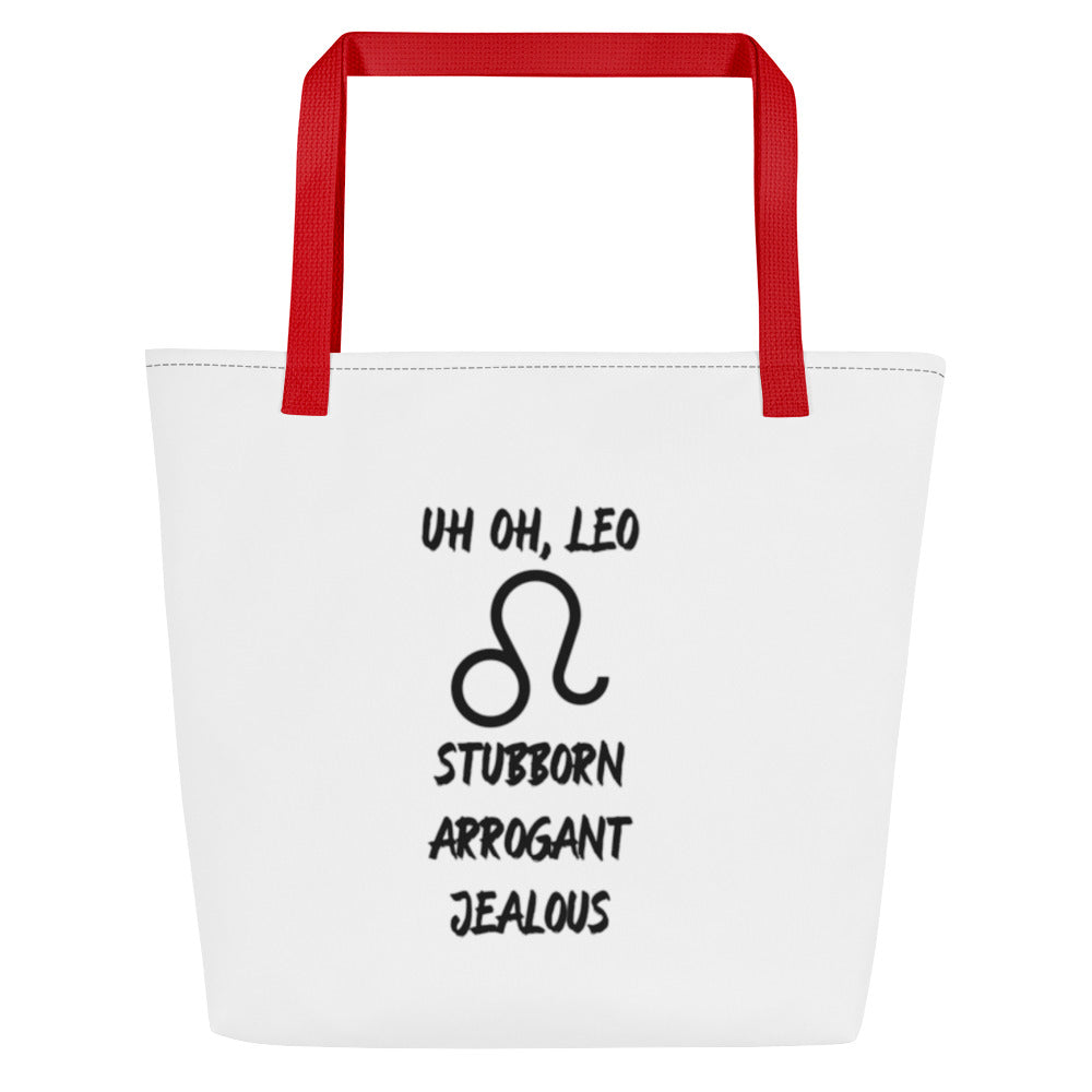 “Uh Oh, Leo” Large Tote Bag