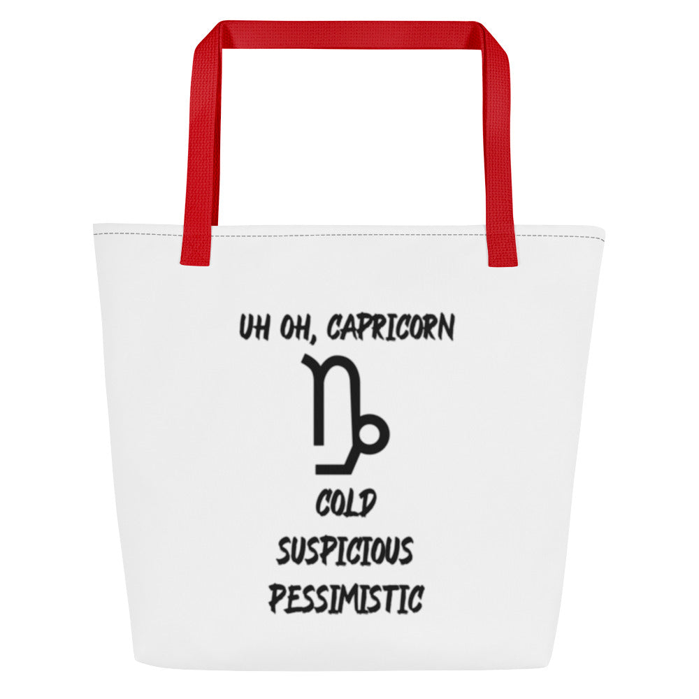 “Uh Oh, Capricorn” Large Tote Bag