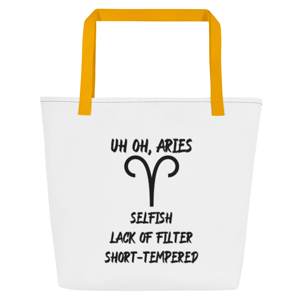 “Uh Oh, Aries” Large Tote Bag