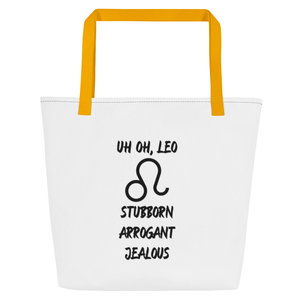 “Uh Oh, Leo” Large Tote Bag