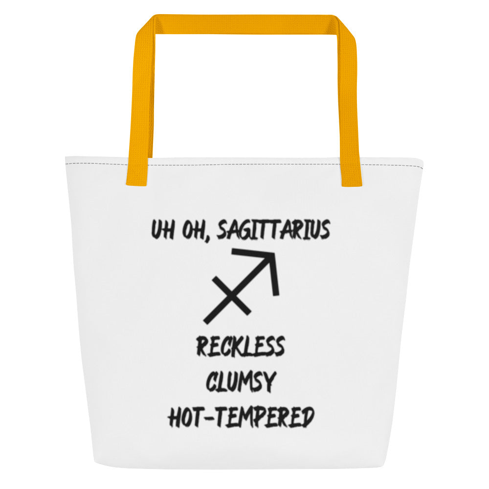 “Uh Oh, Sagittarius” Large Tote Bag
