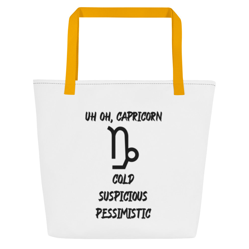 “Uh Oh, Capricorn” Large Tote Bag