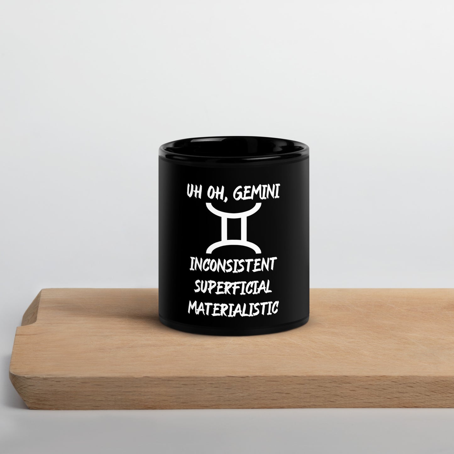 “Uh Oh, Gemini” Black Glossy Mug