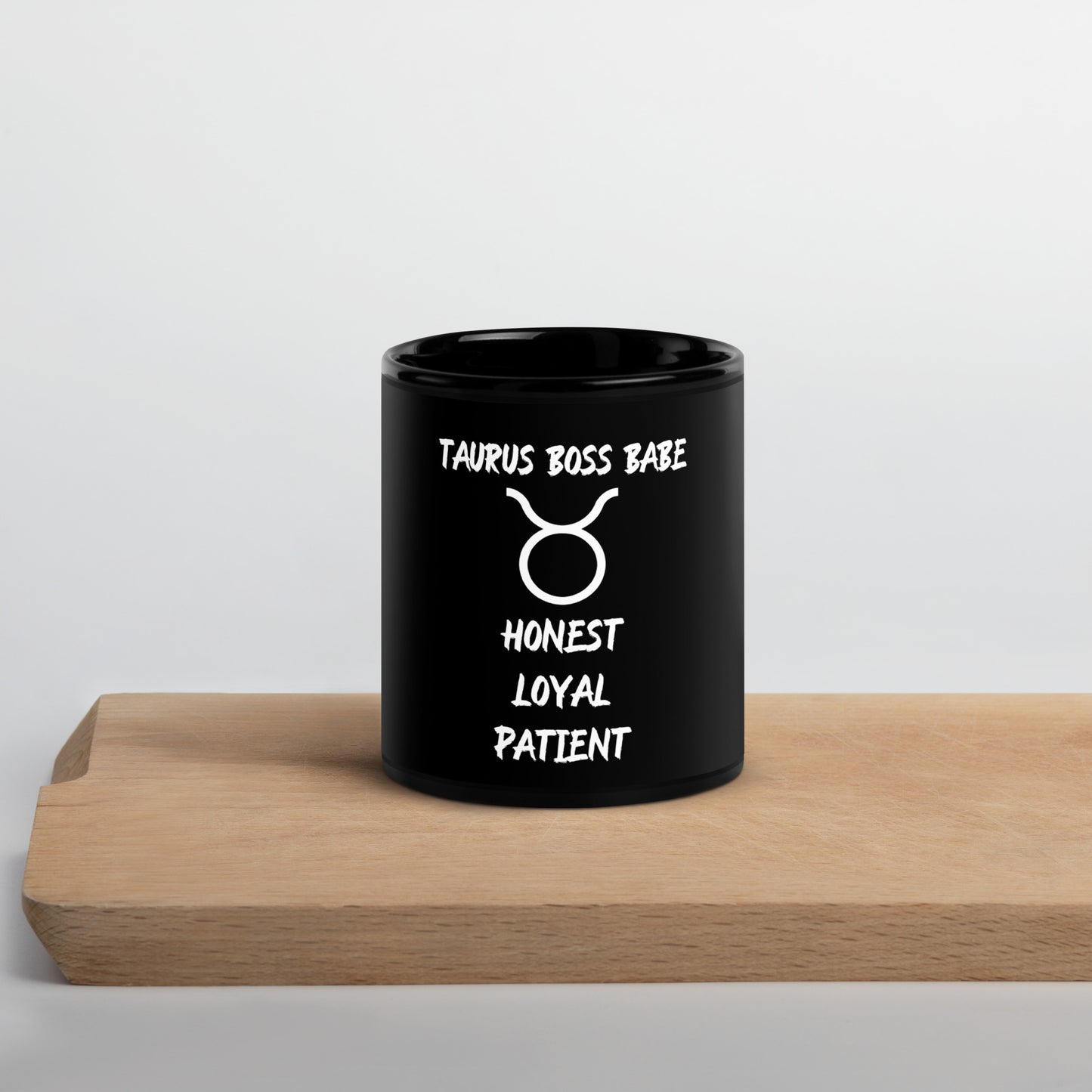 “Taurus Boss Babe” Black Glossy Mug
