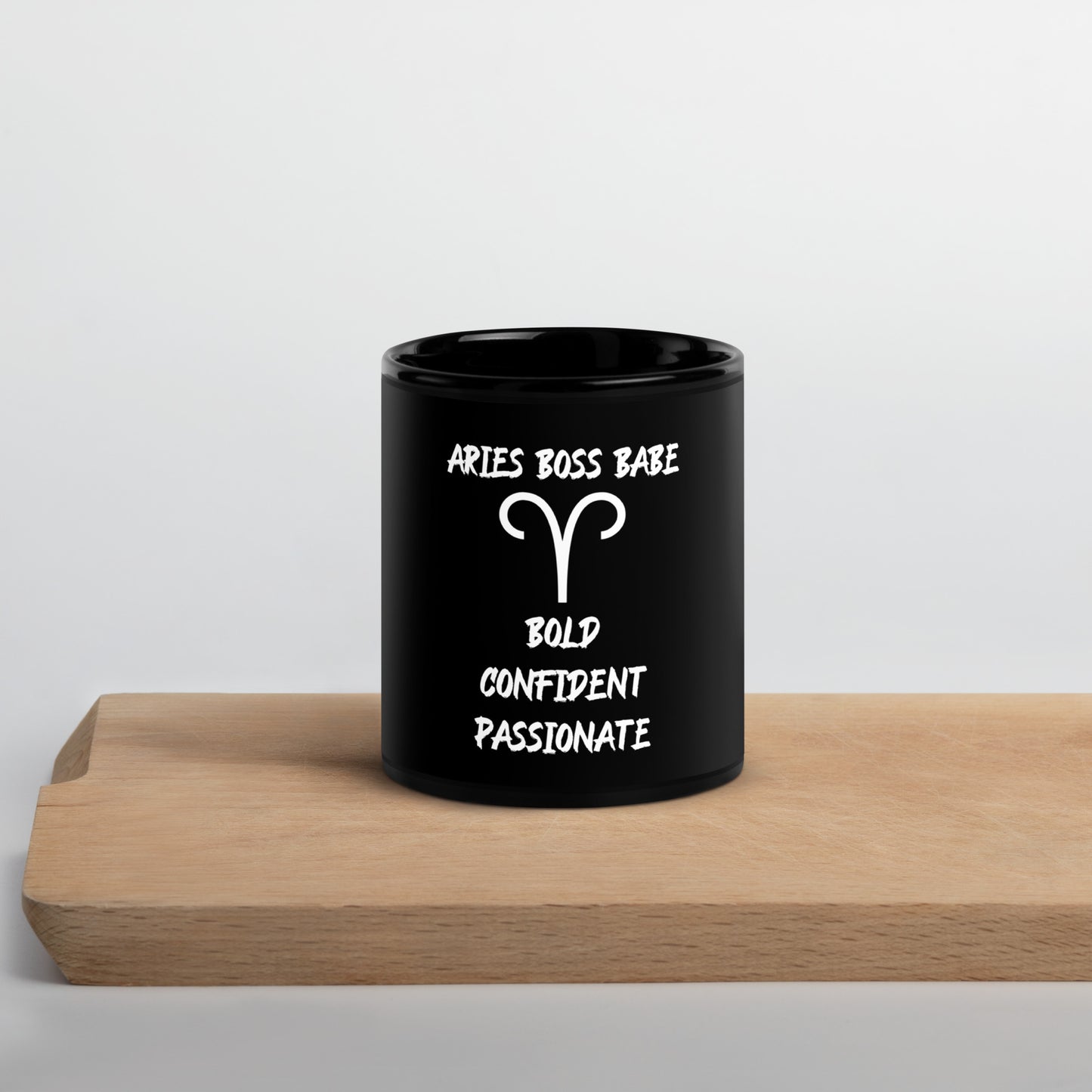 “Aries Boss Babe” Black Glossy Mug