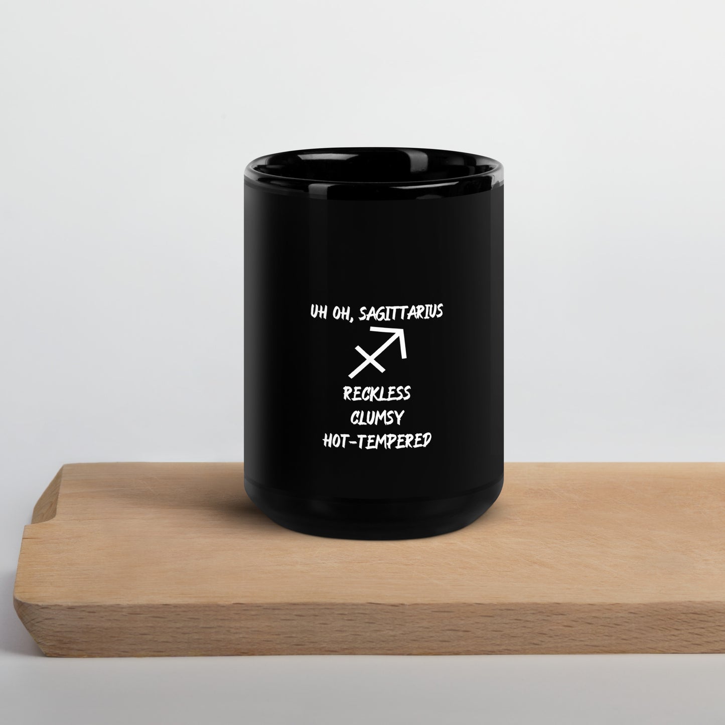 “Uh Oh, Sagittarius” Black Glossy Mug
