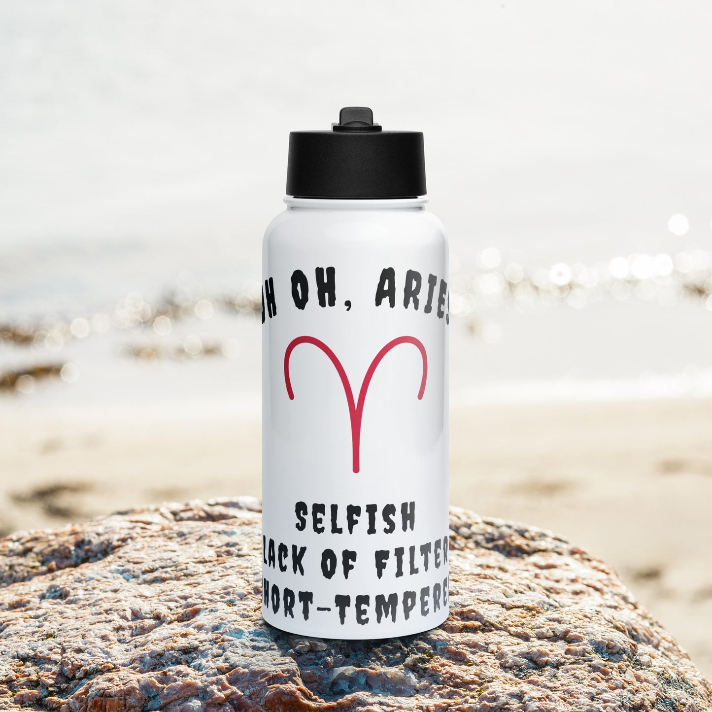 “Uh Oh, Aries” Stainless Steel Water Bottle With A Straw Lid