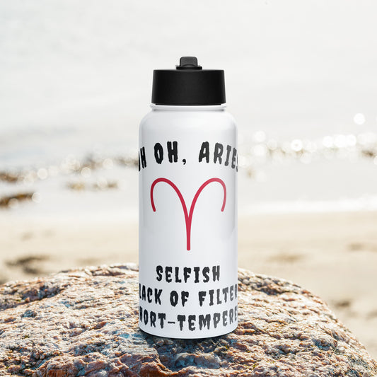 “Uh Oh, Aries” Stainless Steel Water Bottle With A Straw Lid