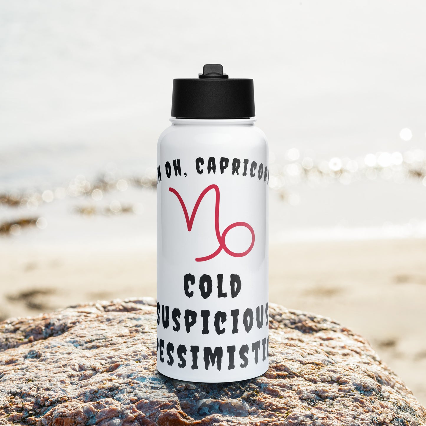 “Uh Oh, Capricorn” Stainless Steel Water Bottle With A Straw Lid