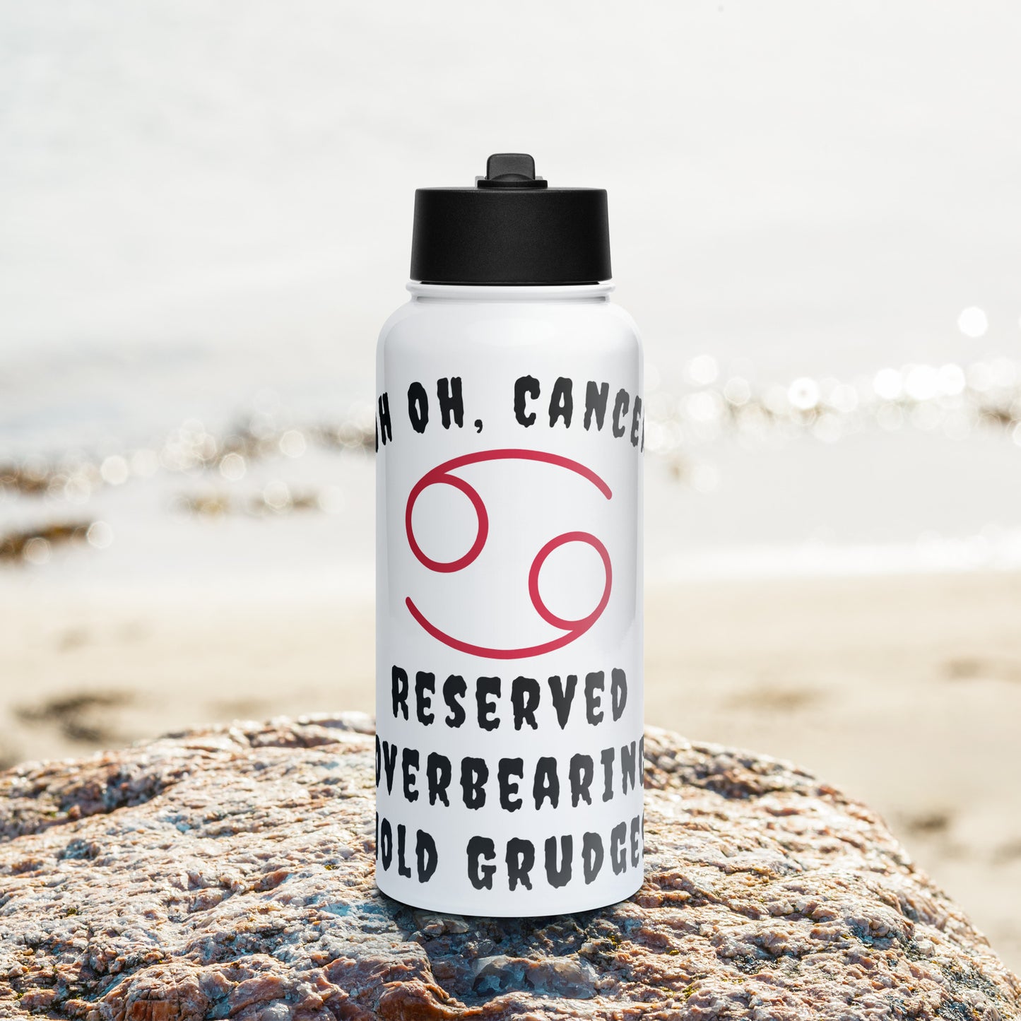 “Uh Oh, Cancer” Stainless Steel Water Bottle With A Straw Lid