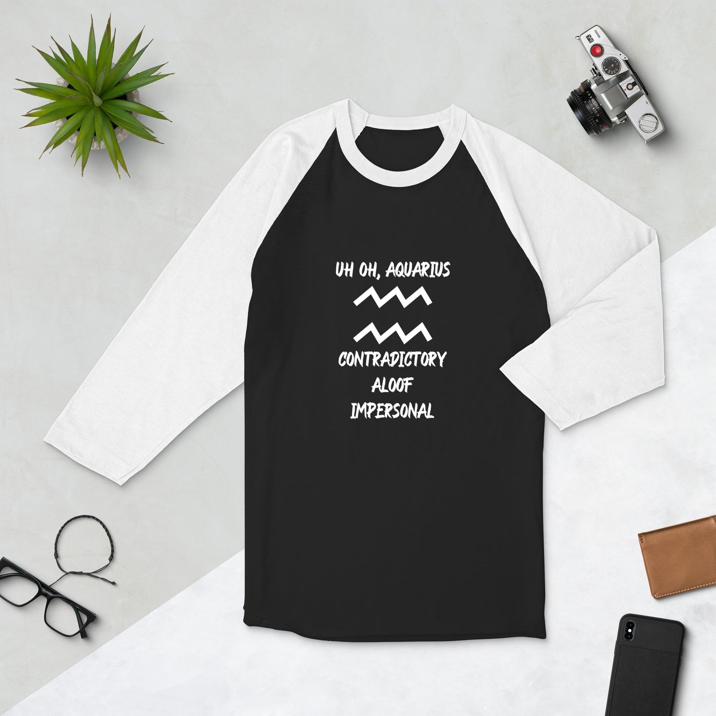 “Uh Oh, Aquarius” Unisex 3/4 Sleeve Raglan Shirt