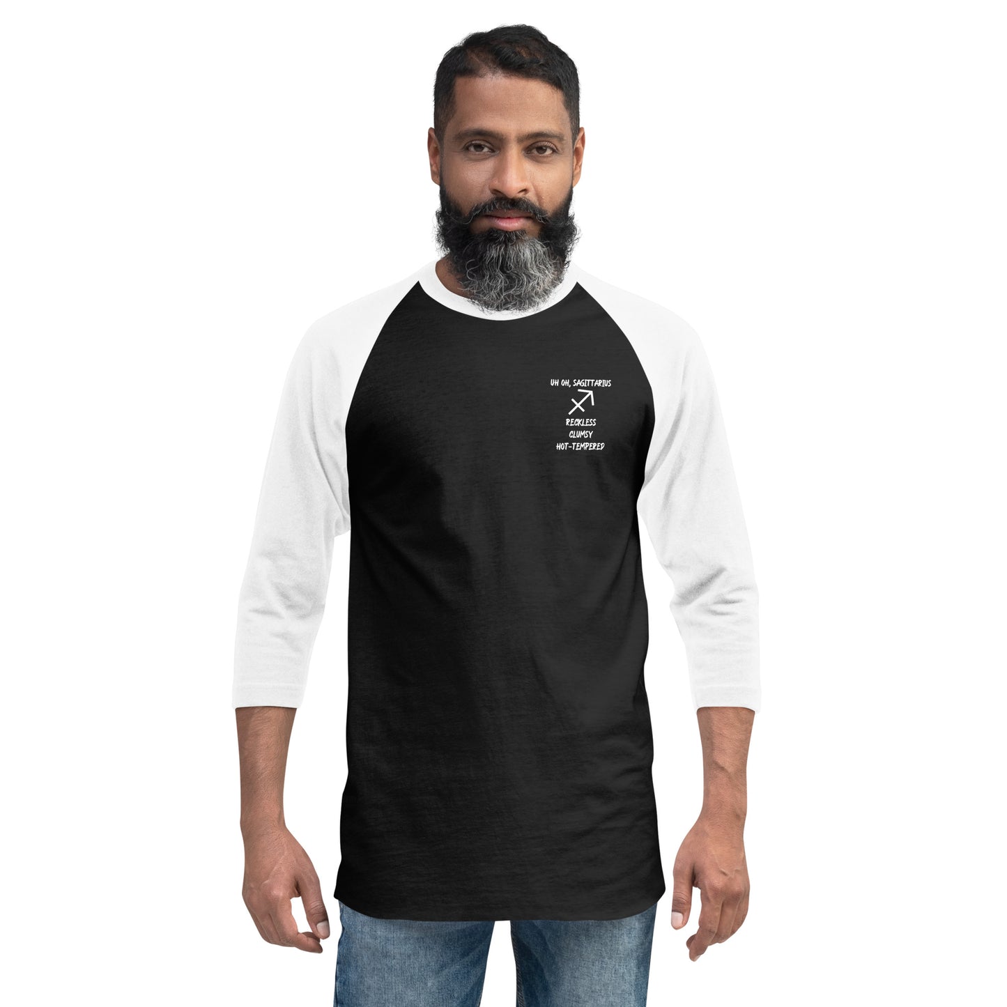 “Uh Oh, Sagittarius” Unisex 3/4 Sleeve Raglan Shirt
