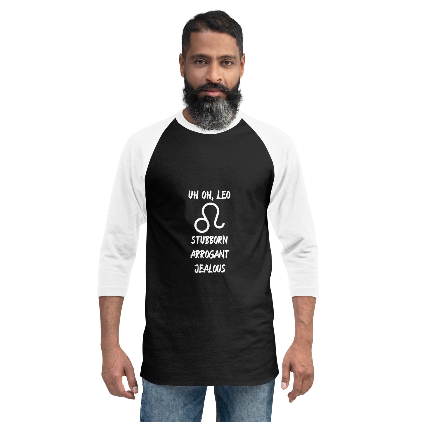 “Uh Oh, Leo” Unisex 3/4 Sleeve Raglan Shirt