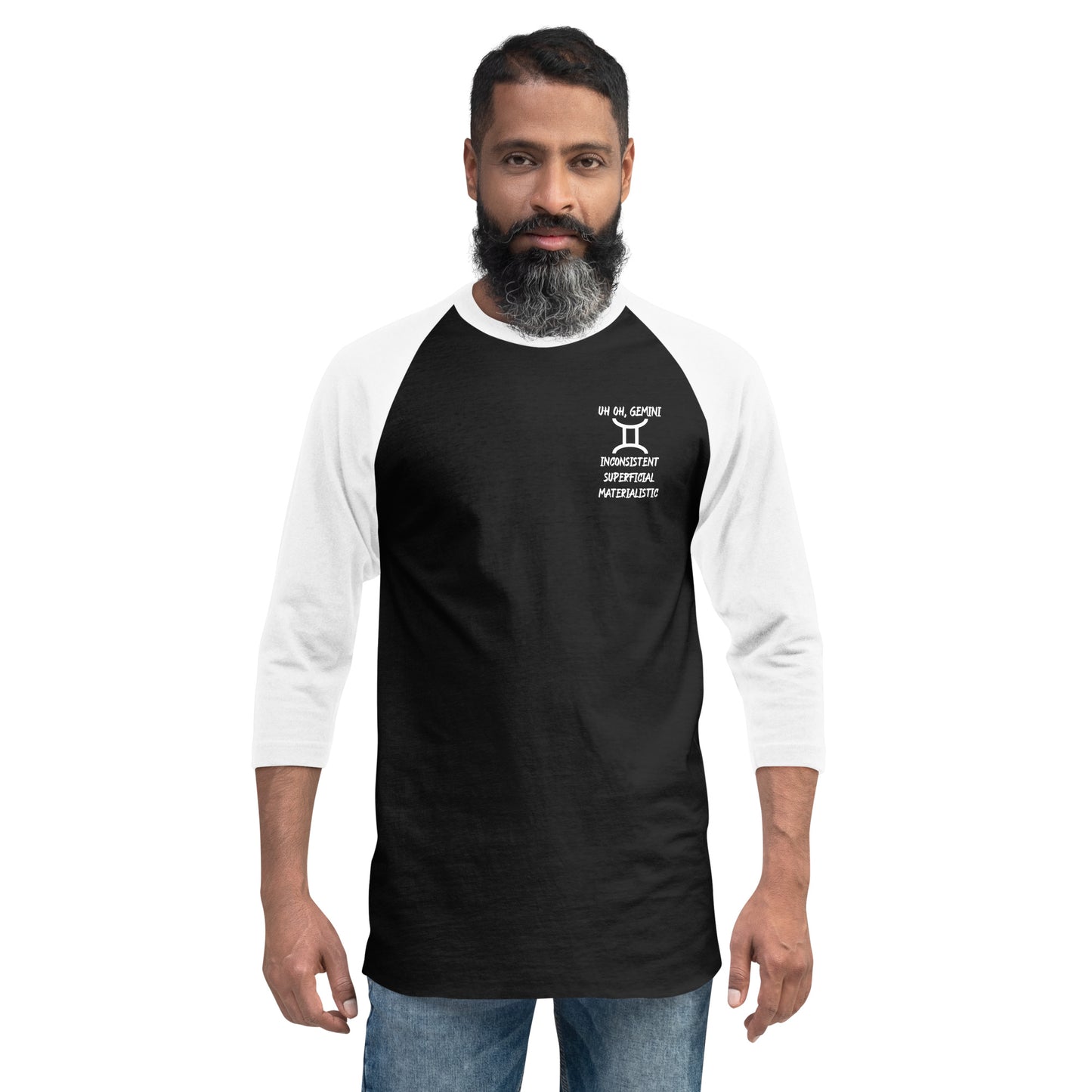 “Uh Oh, Gemini” Unisex 3/4 Sleeve Raglan Shirt