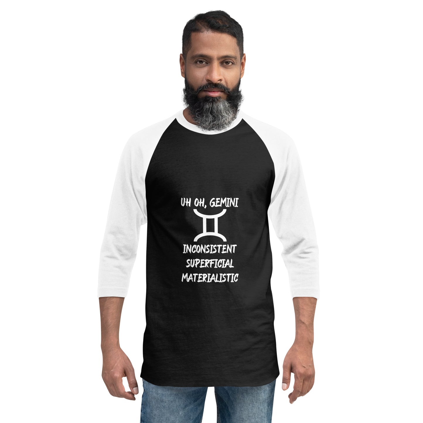 “Uh Oh, Gemini” Unisex 3/4 Sleeve Raglan Shirt
