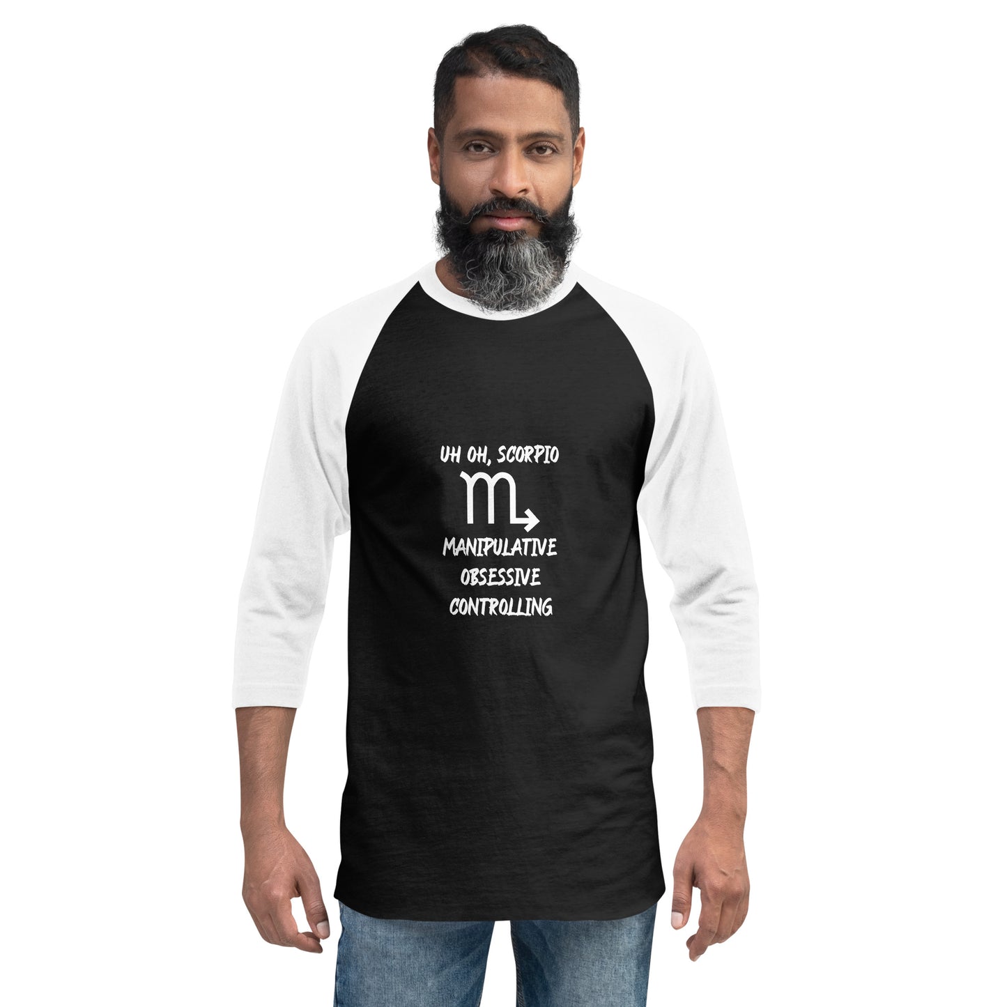 “Uh Oh, Scorpio” Unisex 3/4 Sleeve Raglan Shirt
