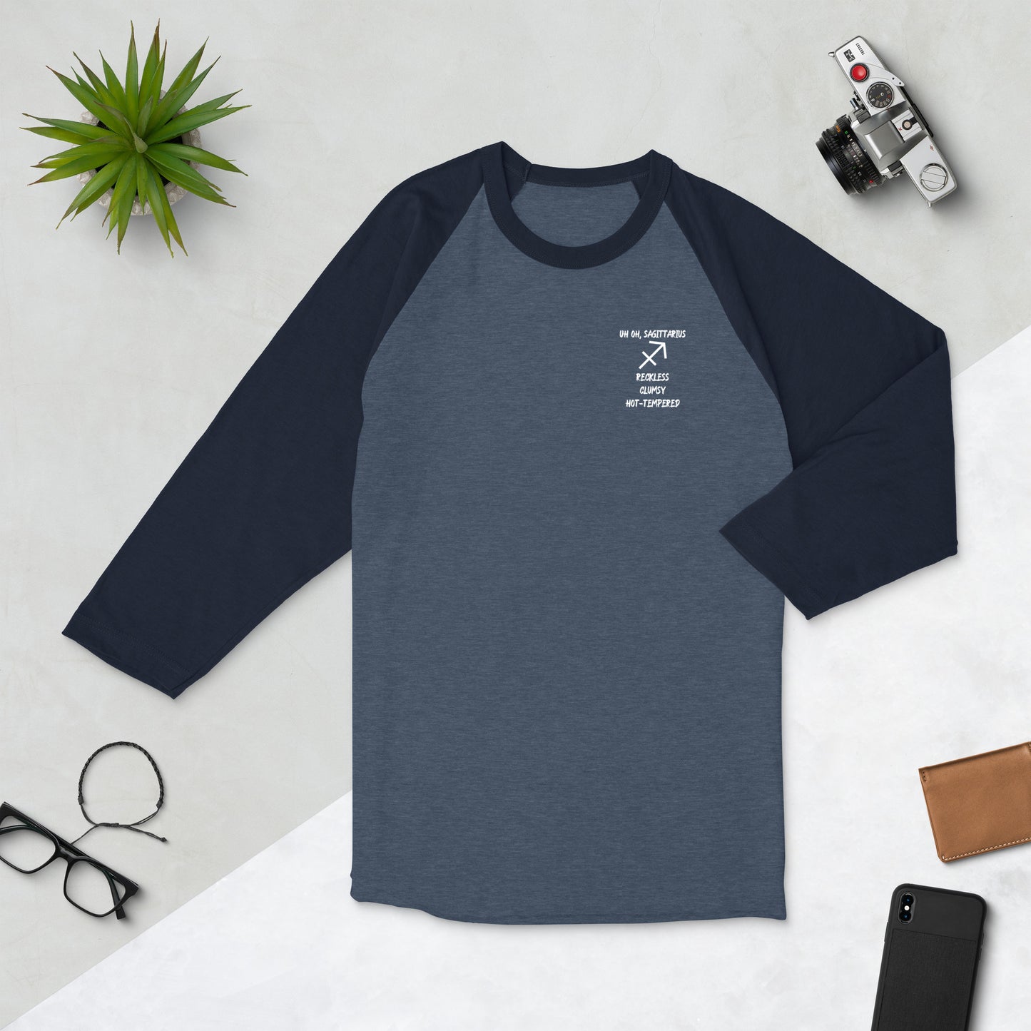 “Uh Oh, Sagittarius” Unisex 3/4 Sleeve Raglan Shirt