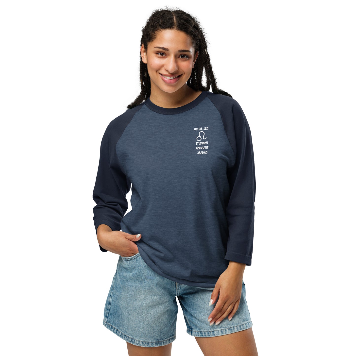 “Uh Oh, Leo” Unisex 3/4 Sleeve Raglan Shirt