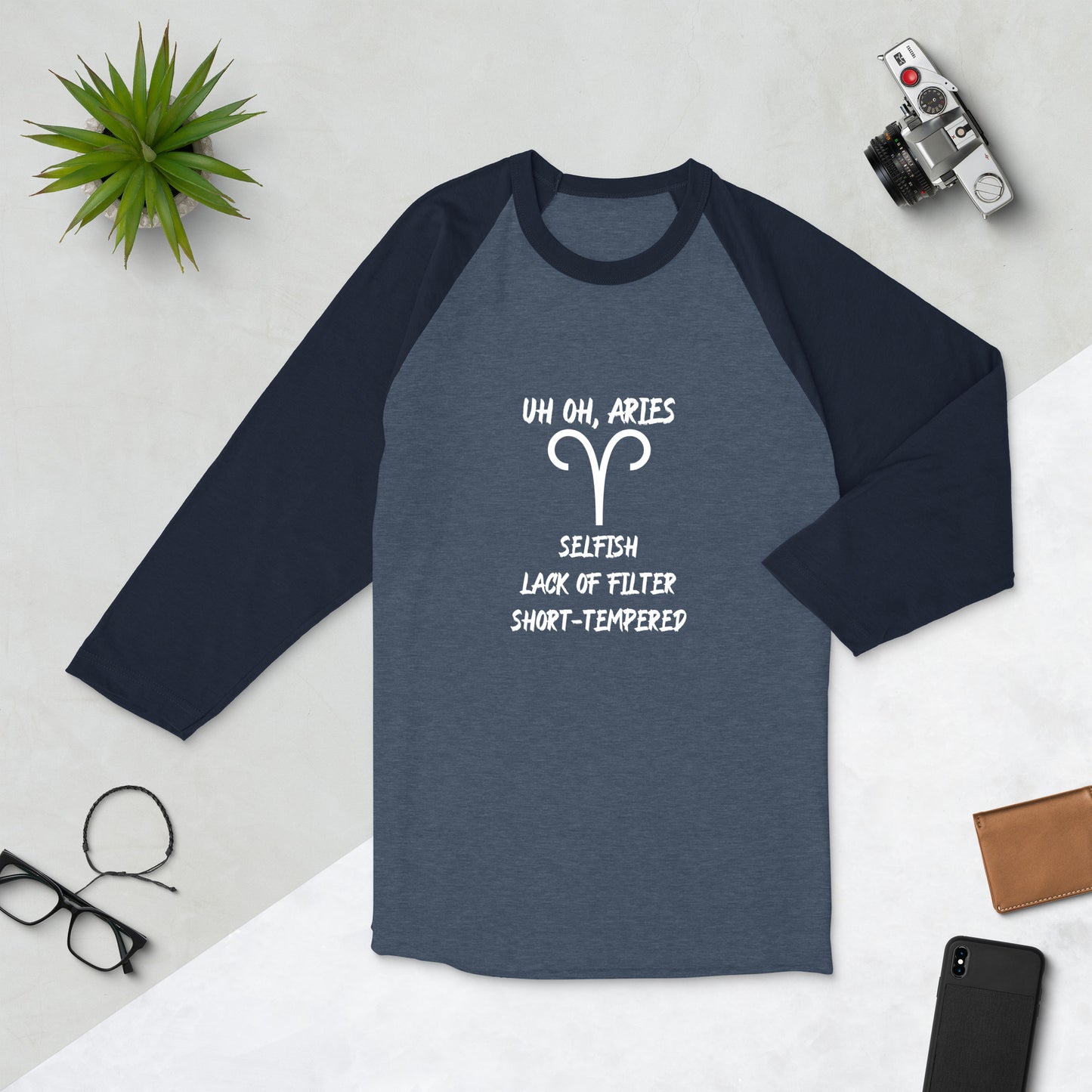 “Uh Oh, Aries” Unisex 3/4 Sleeve Raglan Shirt