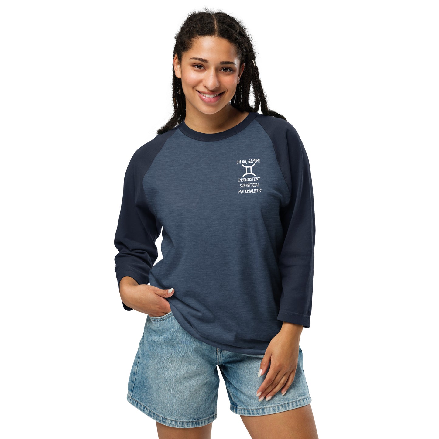 “Uh Oh, Gemini” Unisex 3/4 Sleeve Raglan Shirt
