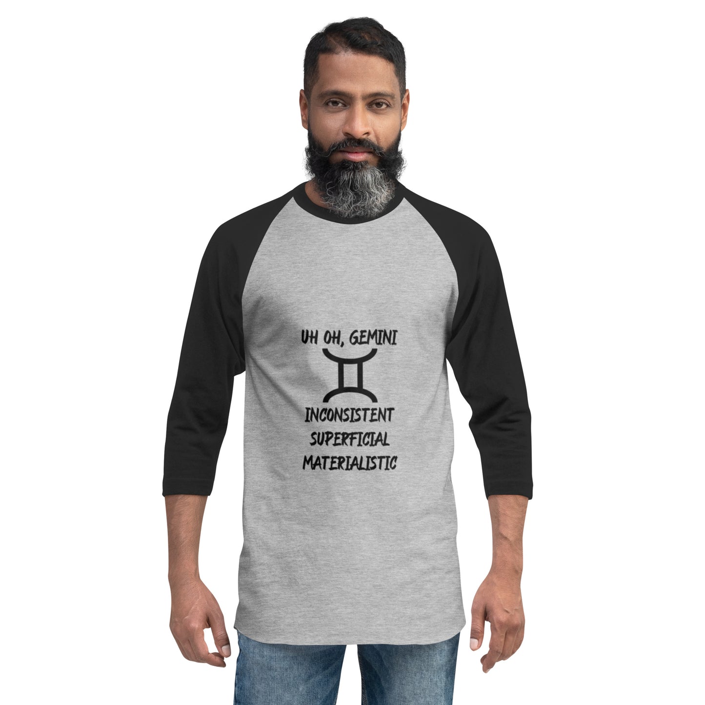 “Uh Oh, Gemini” Unisex 3/4 Sleeve Raglan Shirt