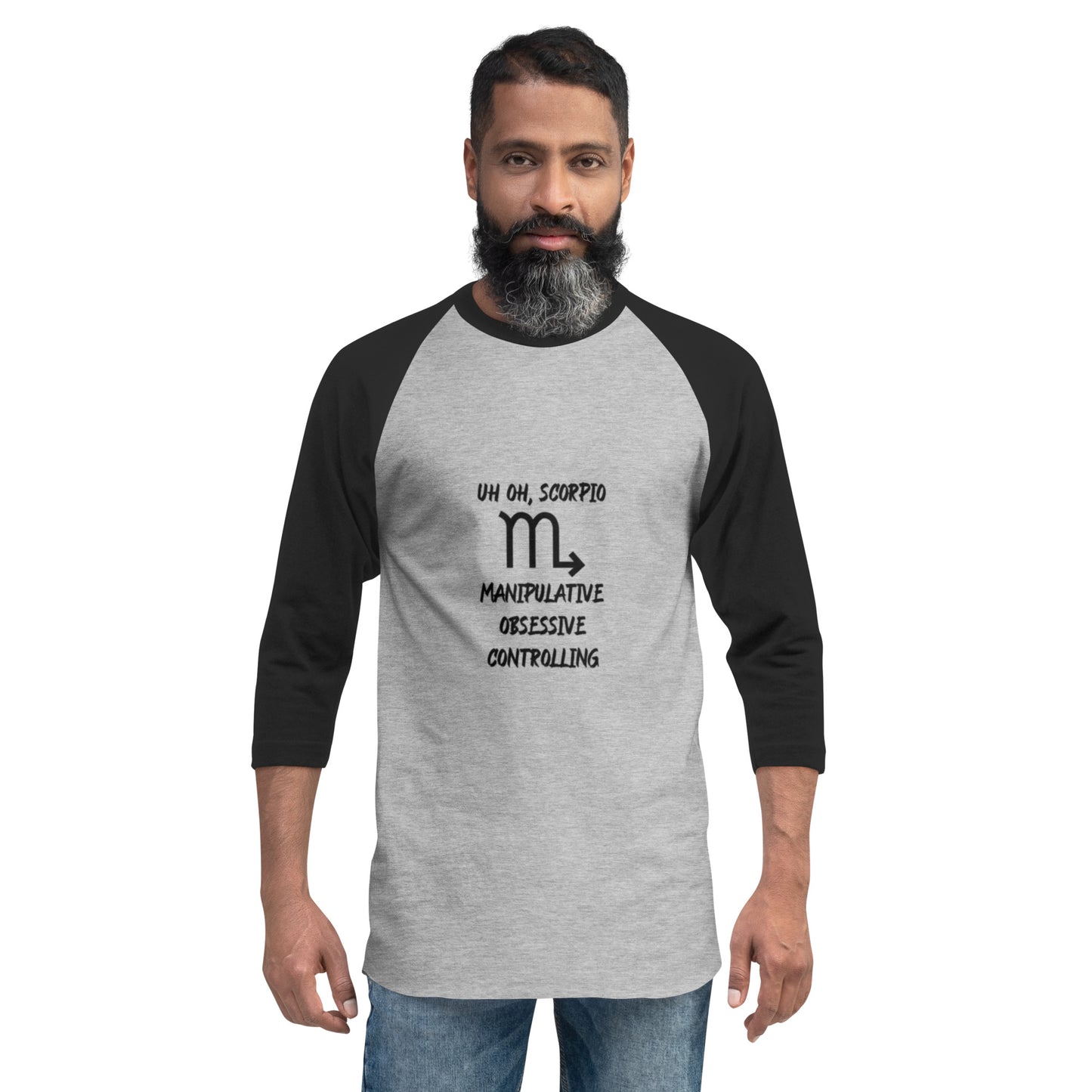 “Uh Oh, Scorpio” Unisex 3/4 Sleeve Raglan Shirt
