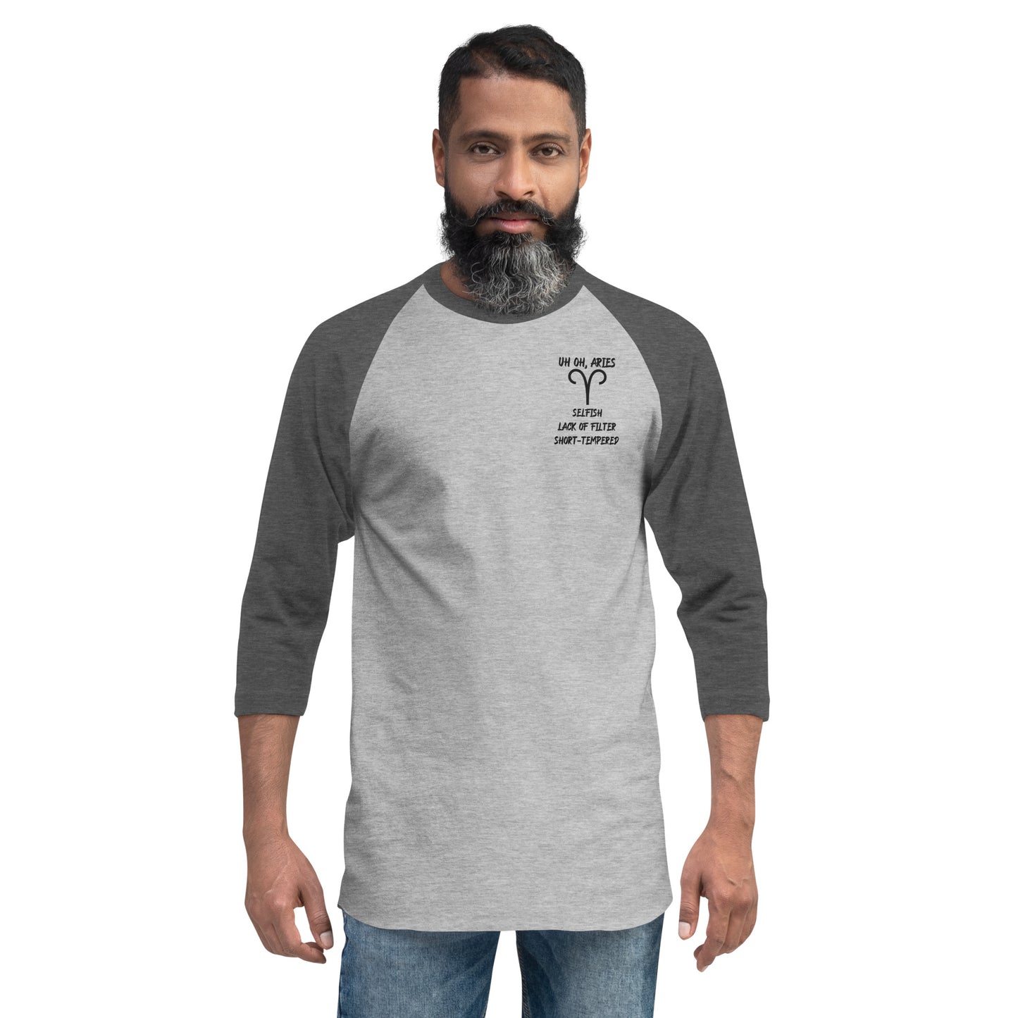 “Uh Oh, Aries” Unisex 3/4 Sleeve Raglan Shirt