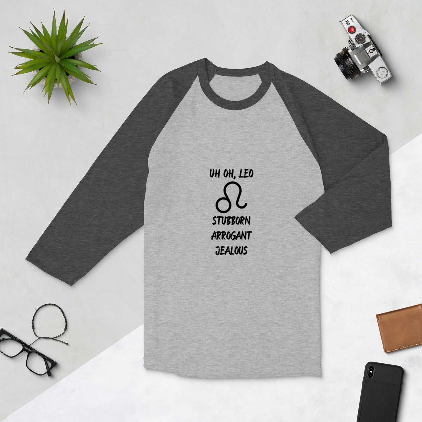 “Uh Oh, Leo” Unisex 3/4 Sleeve Raglan Shirt