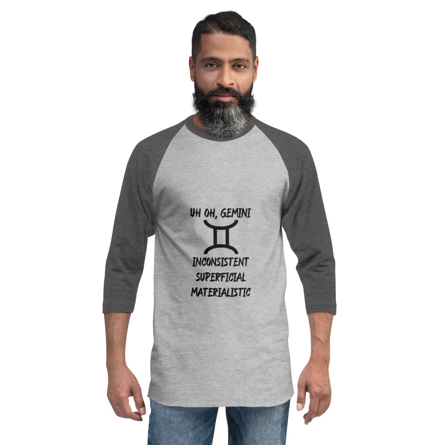 “Uh Oh, Gemini” Unisex 3/4 Sleeve Raglan Shirt