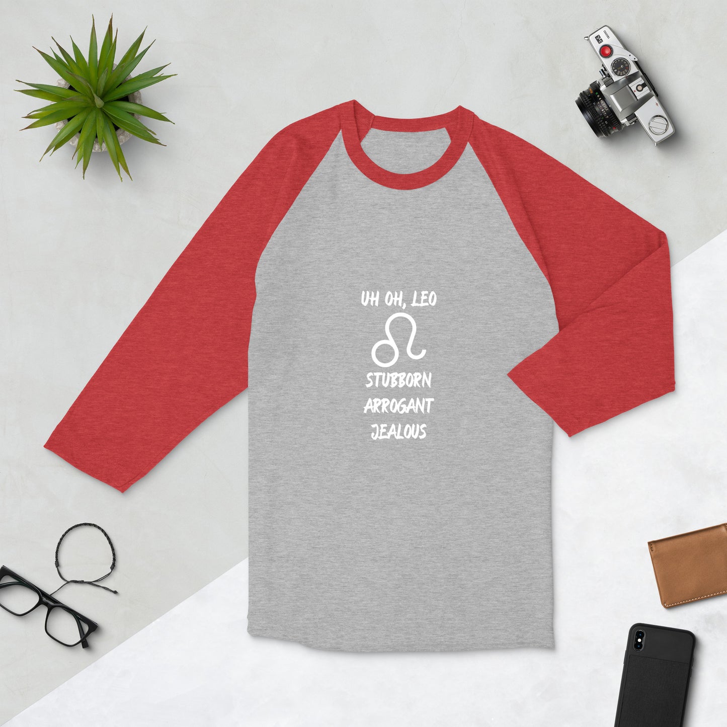 “Uh Oh, Leo” Unisex 3/4 Sleeve Raglan Shirt