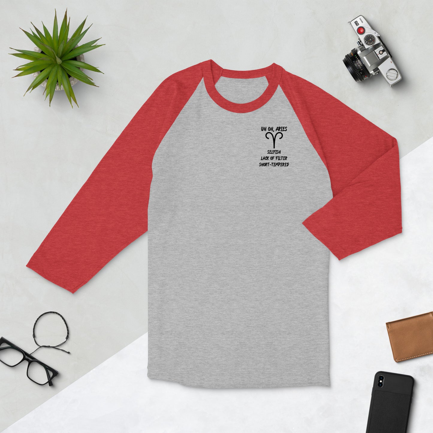 “Uh Oh, Aries” Unisex 3/4 Sleeve Raglan Shirt