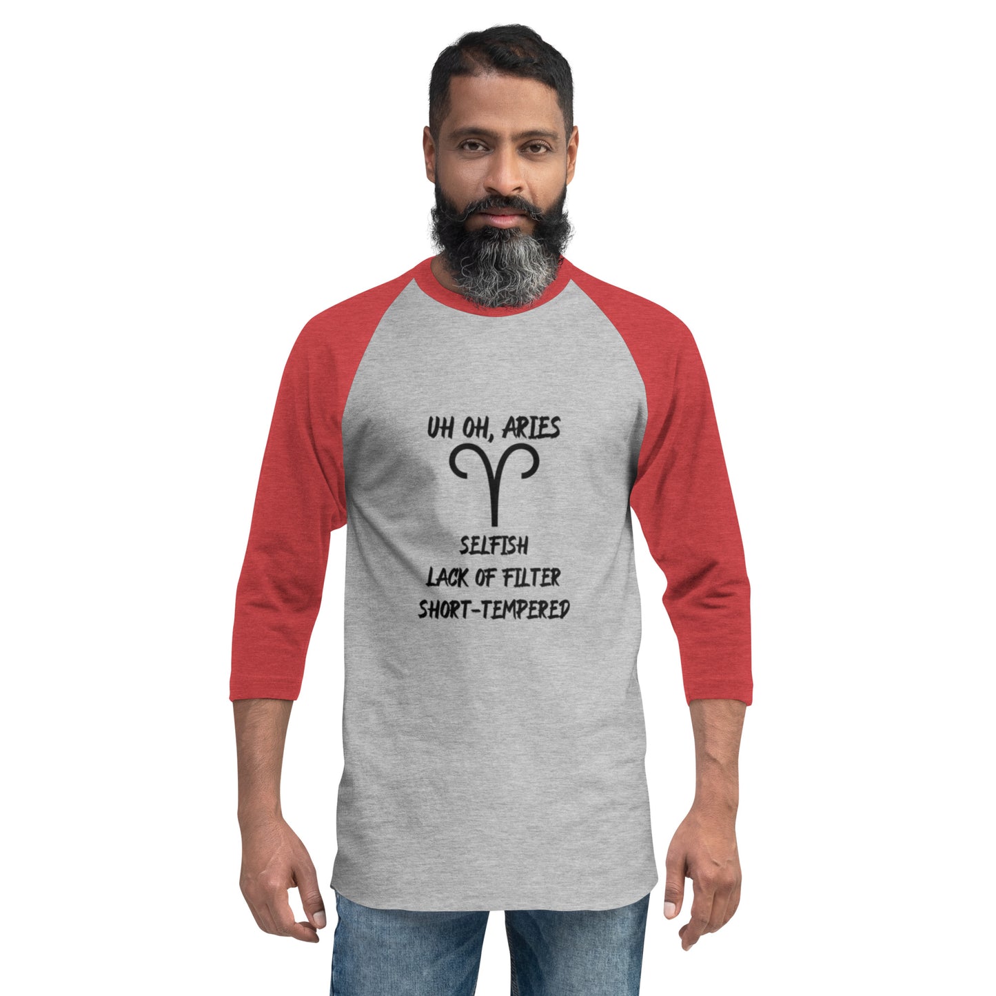 “Uh Oh, Aries” Unisex 3/4 Sleeve Raglan Shirt