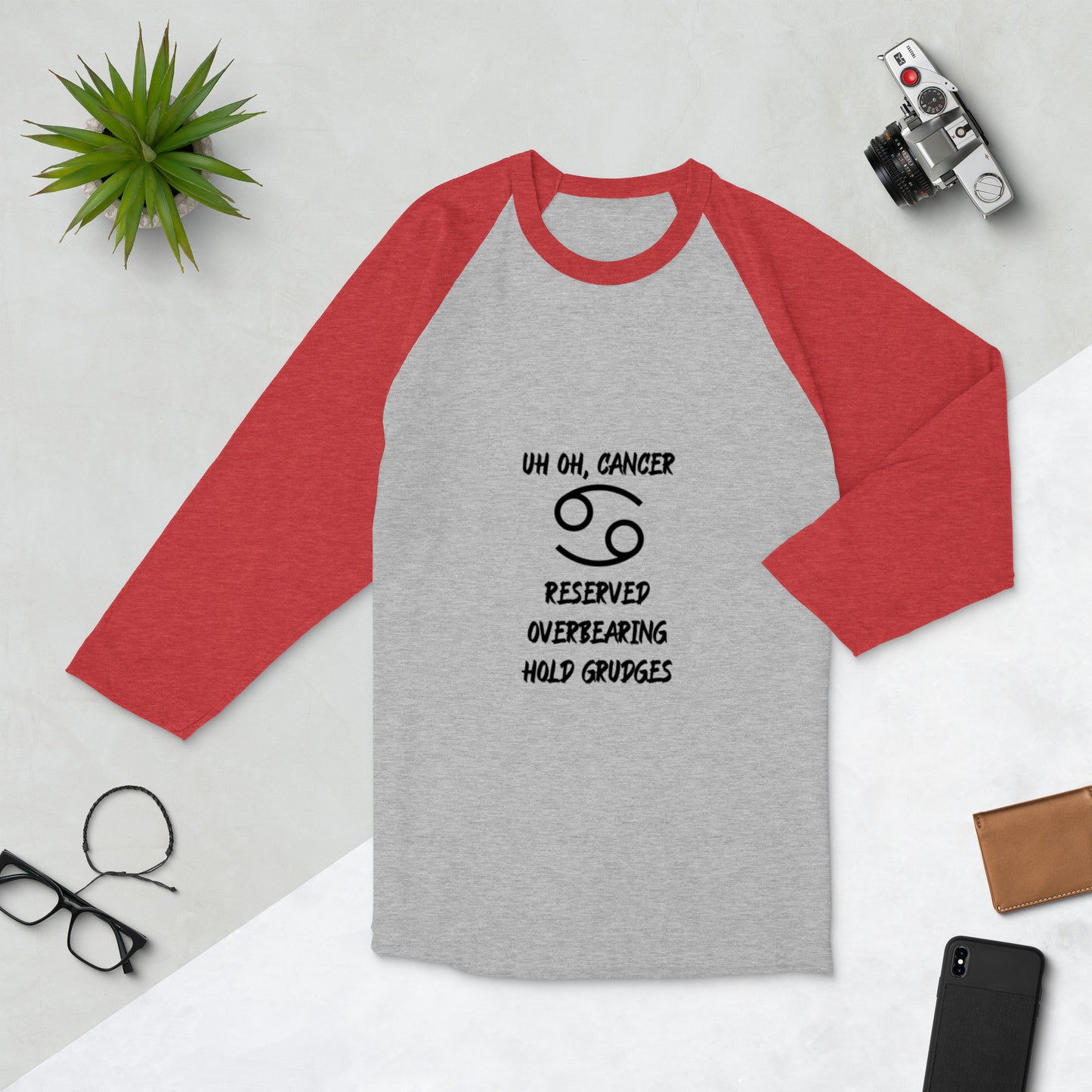 “Uh Oh, Cancer” Unisex 3/4 Sleeve Raglan Shirt