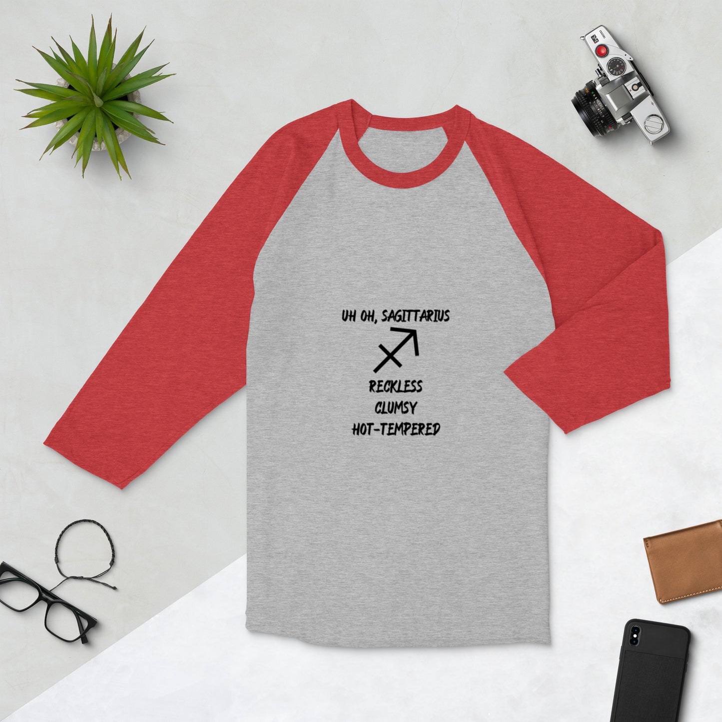 “Uh Oh, Sagittarius” Unisex 3/4 Sleeve Raglan Shirt