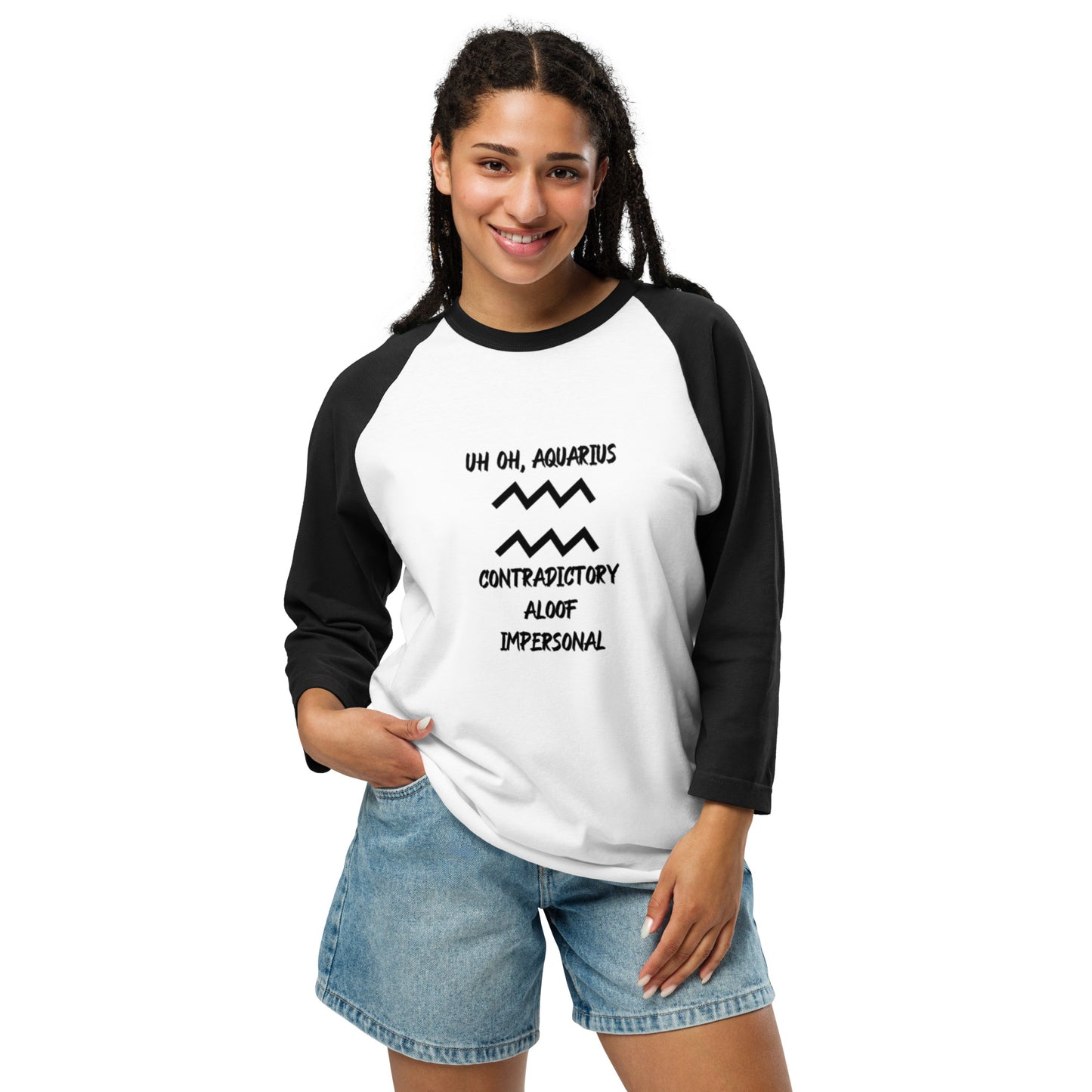 “Uh Oh, Aquarius” Unisex 3/4 Sleeve Raglan Shirt