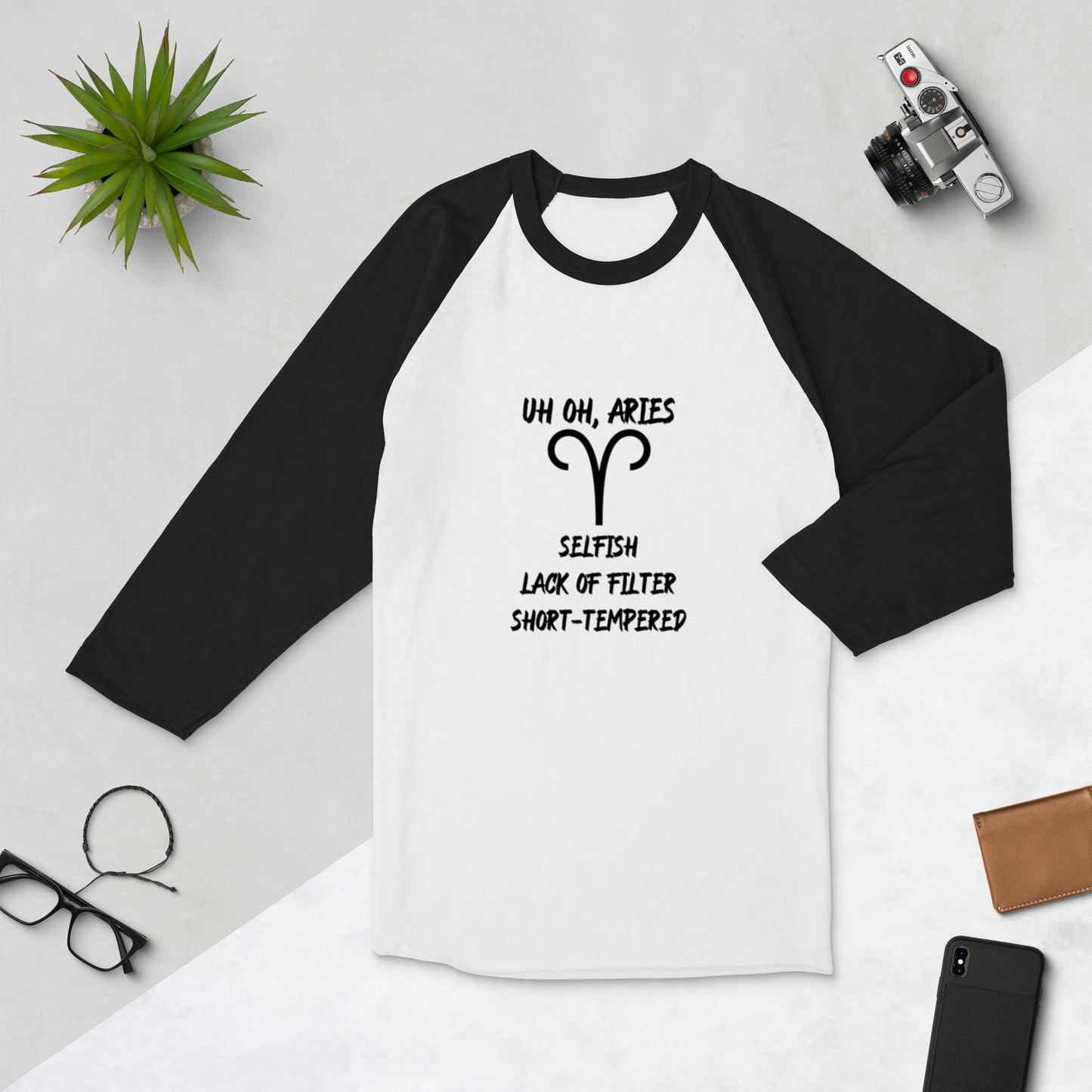 “Uh Oh, Aries” Unisex 3/4 Sleeve Raglan Shirt