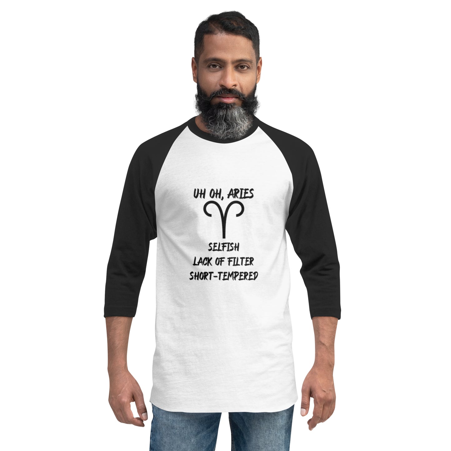 “Uh Oh, Aries” Unisex 3/4 Sleeve Raglan Shirt