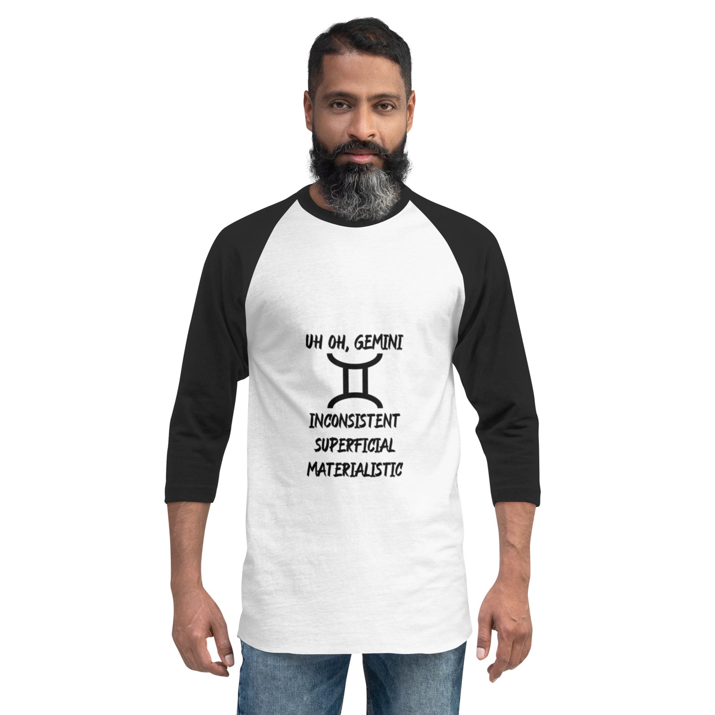 “Uh Oh, Gemini” Unisex 3/4 Sleeve Raglan Shirt