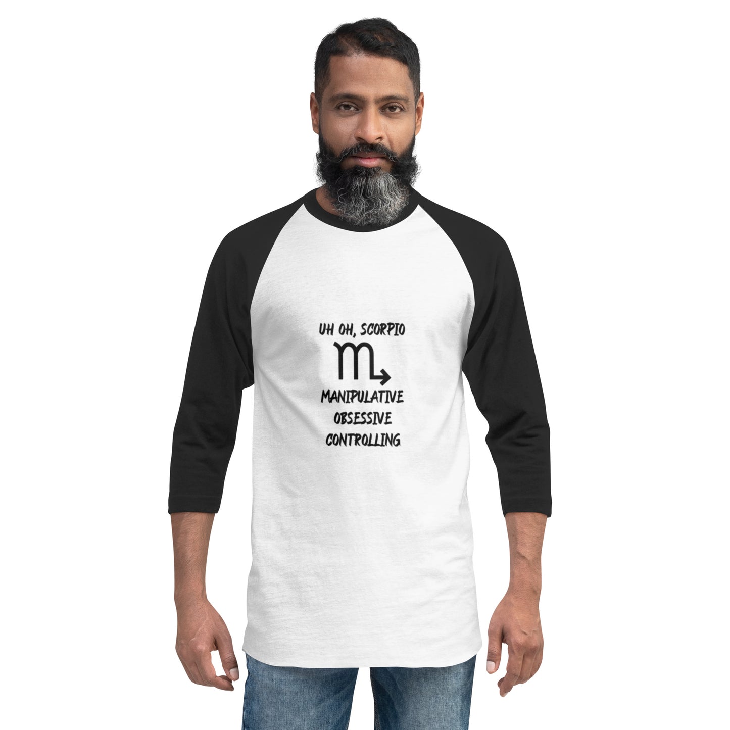“Uh Oh, Scorpio” Unisex 3/4 Sleeve Raglan Shirt