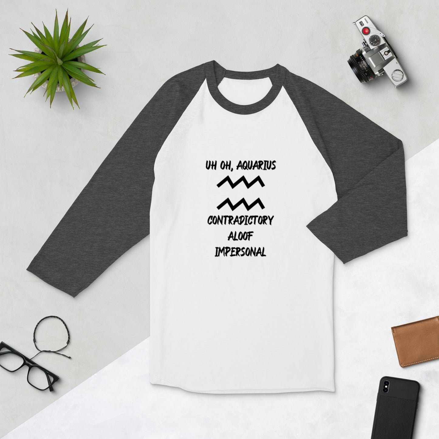 “Uh Oh, Aquarius” Unisex 3/4 Sleeve Raglan Shirt