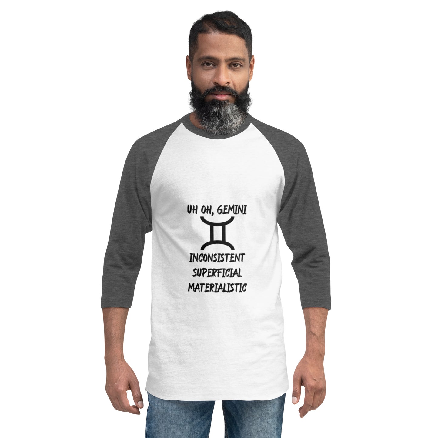 “Uh Oh, Gemini” Unisex 3/4 Sleeve Raglan Shirt