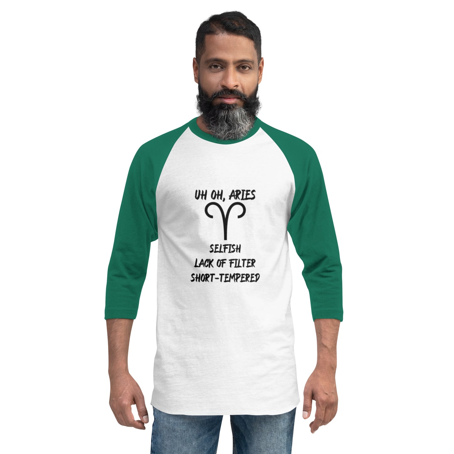 “Uh Oh, Aries” Unisex 3/4 Sleeve Raglan Shirt
