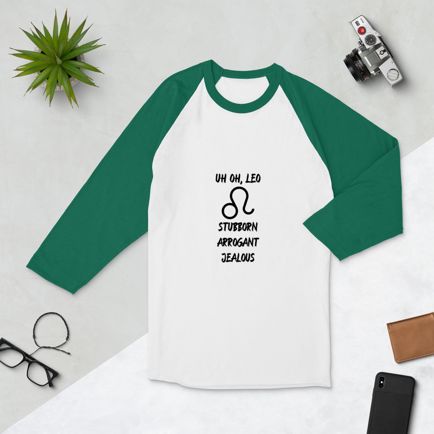 “Uh Oh, Leo” Unisex 3/4 Sleeve Raglan Shirt